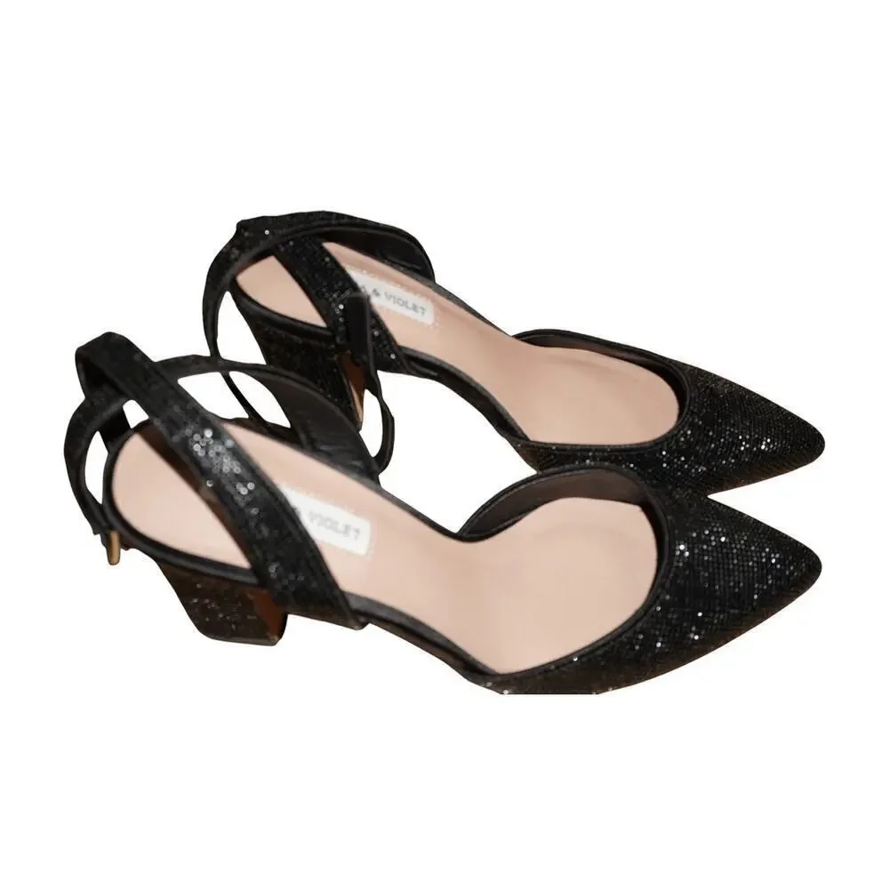 Chelsea & Violet Black Glitter Slingback Heels Women’s 9.5M Pointed Toe Pumps